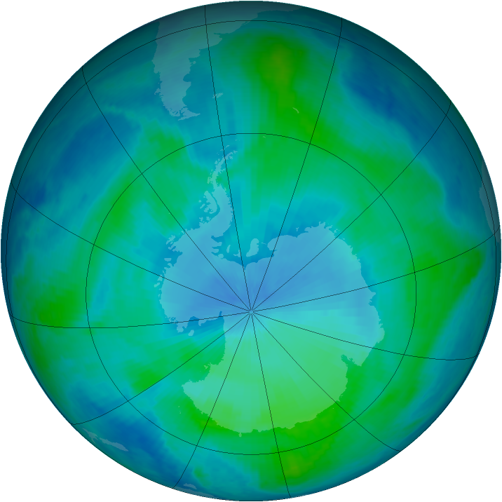 Antarctic ozone map for 11 February 1999